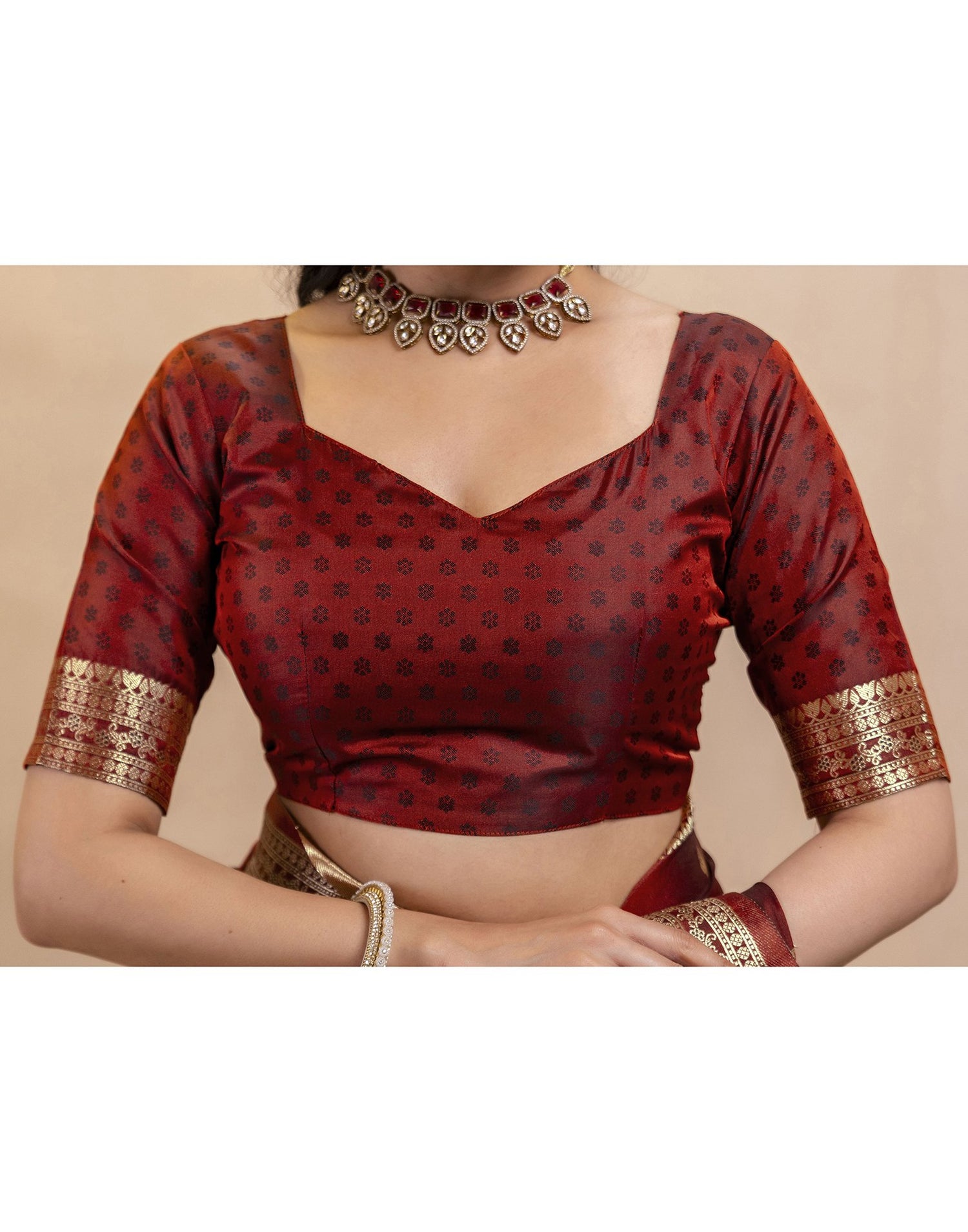 Dark Maroon Silk Woven Banarasi Saree