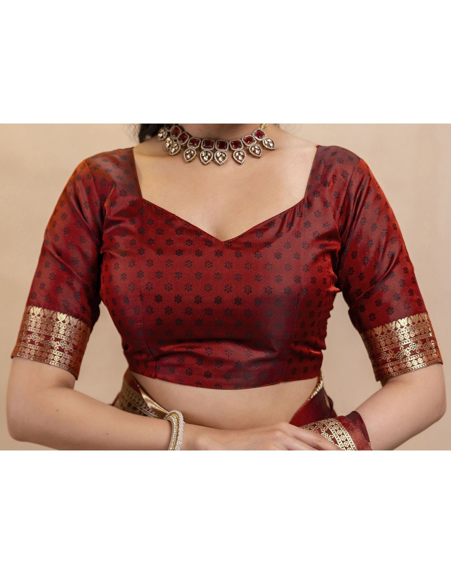 Dark Maroon Silk Woven Banarasi Saree