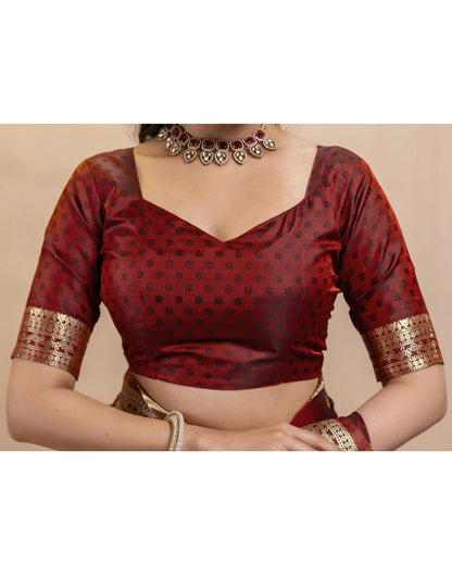 Dark Maroon Silk Woven Banarasi Saree