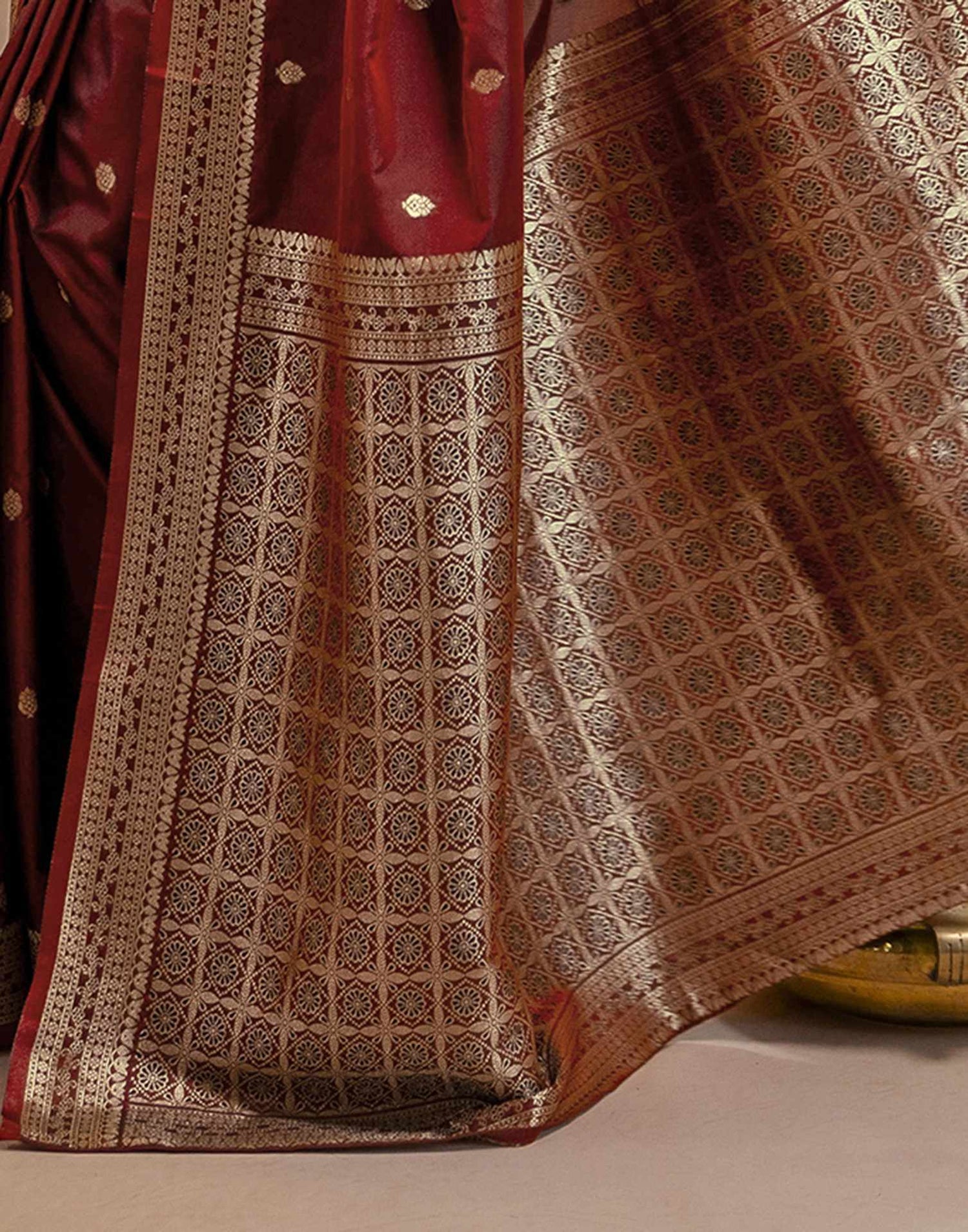 Dark Maroon Silk Woven Banarasi Saree