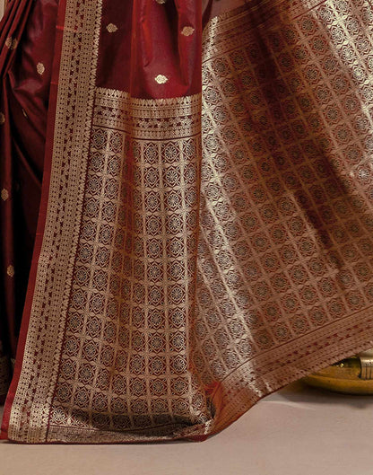Dark Maroon Silk Woven Banarasi Saree