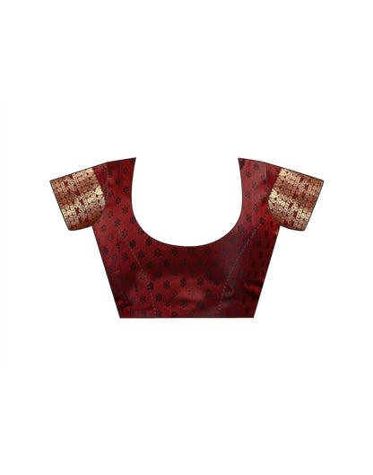 Dark Maroon Silk Woven Banarasi Saree