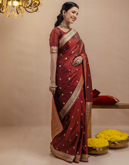 Dark Maroon Silk Woven Banarasi Saree