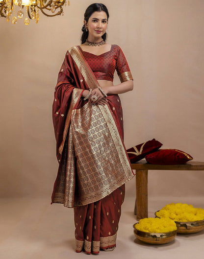 Dark Maroon Silk Woven Banarasi Saree