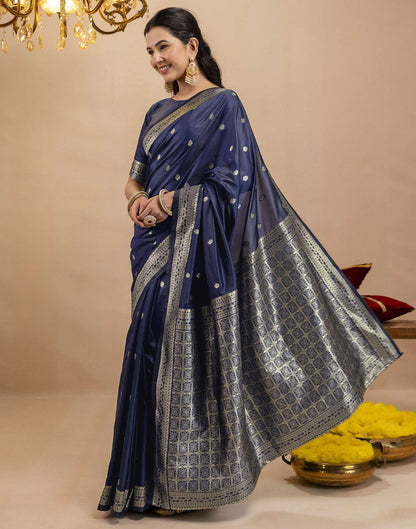 Navy Blue Silk Woven Banarasi Saree