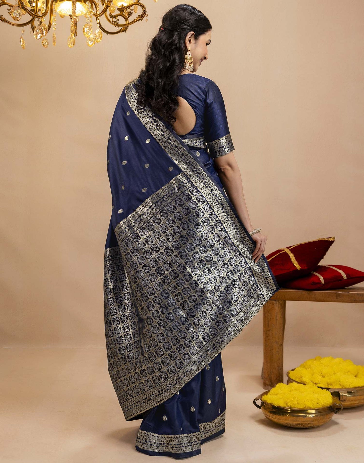 Navy Blue Silk Woven Banarasi Saree