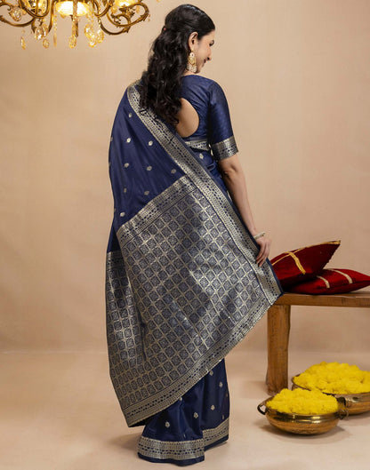 Navy Blue Silk Woven Banarasi Saree