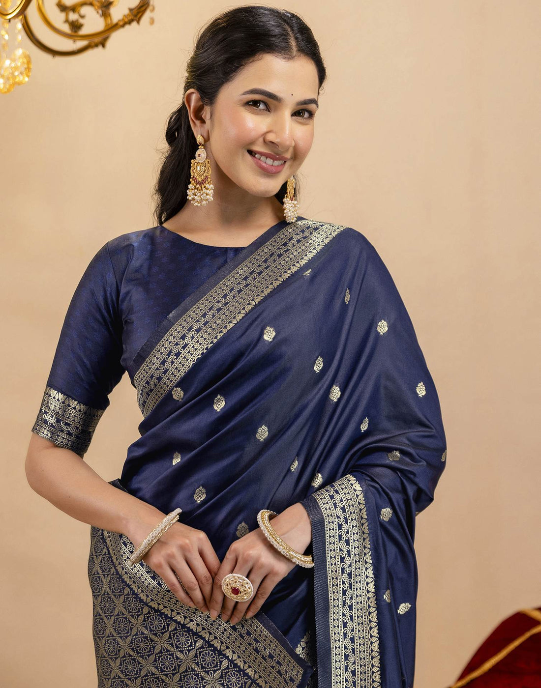 Navy Blue Silk Woven Banarasi Saree