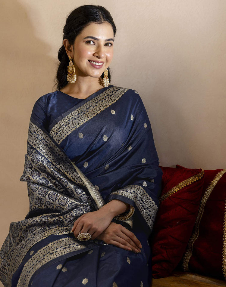 Navy Blue Silk Woven Banarasi Saree