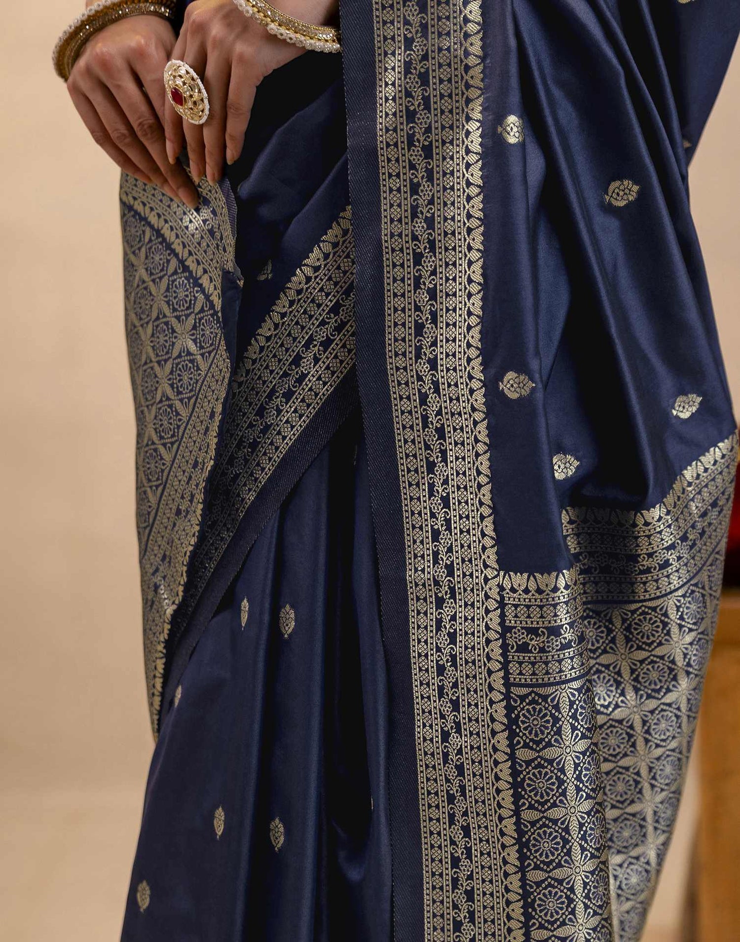 Navy Blue Silk Woven Banarasi Saree