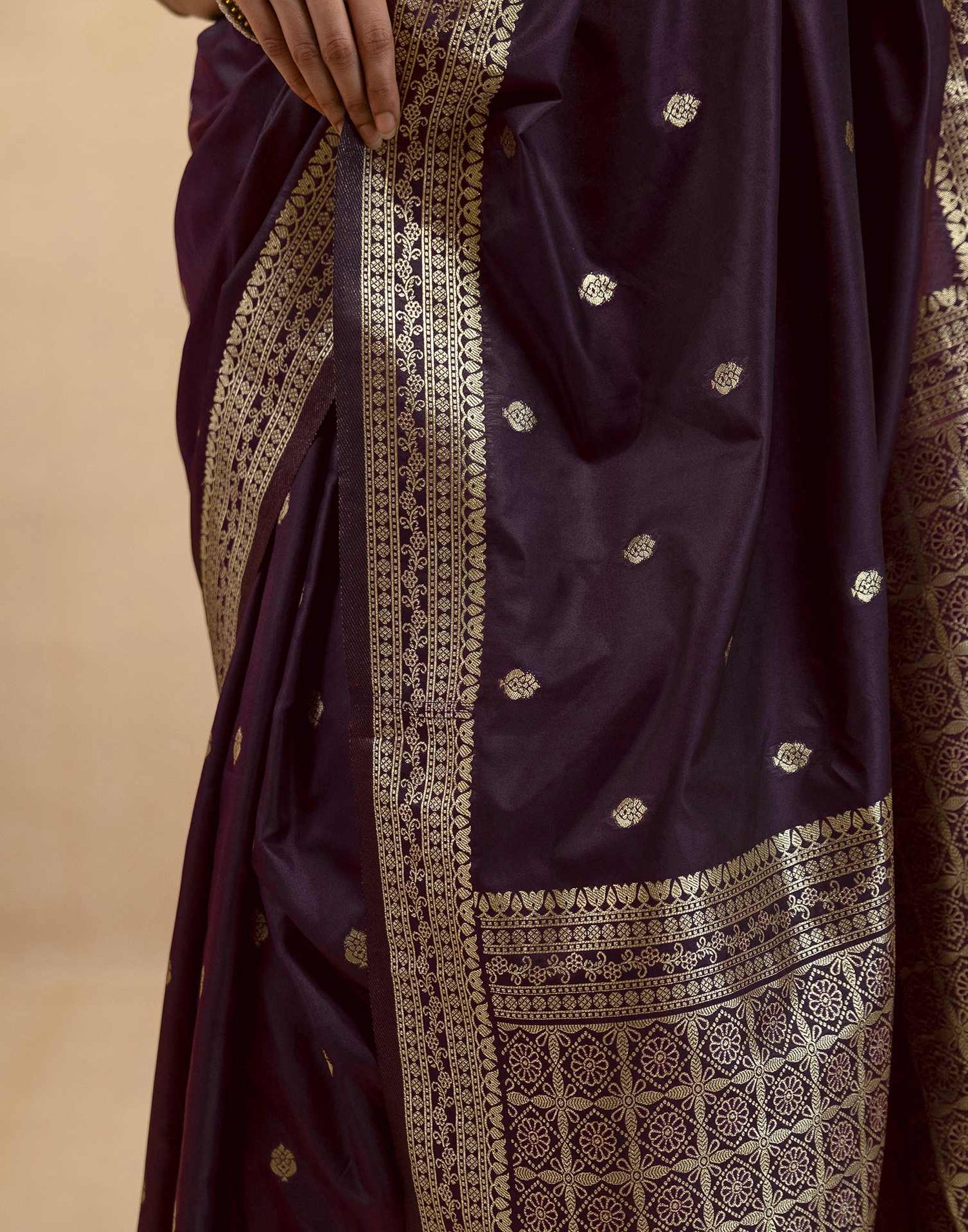 Dark Purple Silk Woven Banarasi Saree
