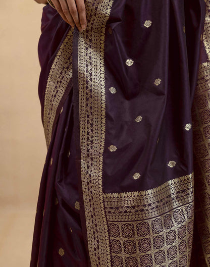 Dark Purple Silk Woven Banarasi Saree