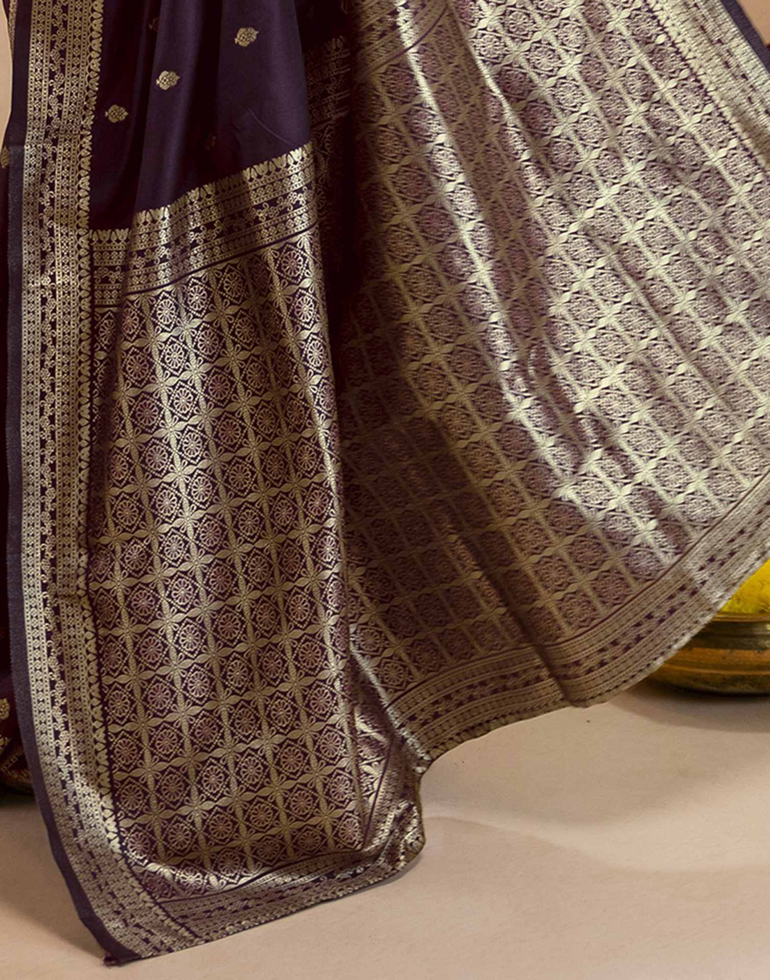 Dark Purple Silk Woven Banarasi Saree