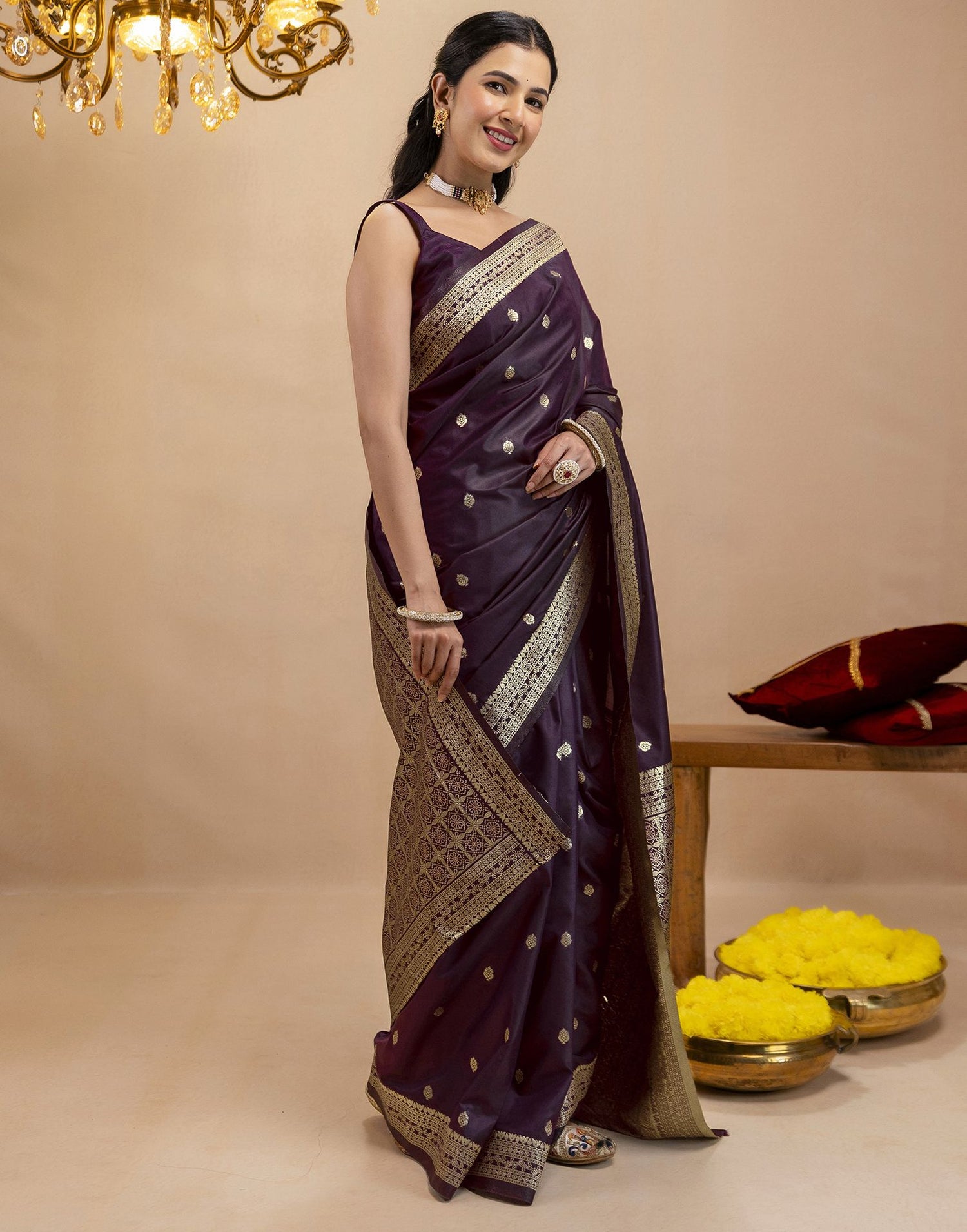 Dark Purple Silk Woven Banarasi Saree