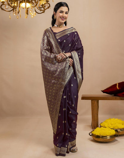 Dark Purple Silk Woven Banarasi Saree