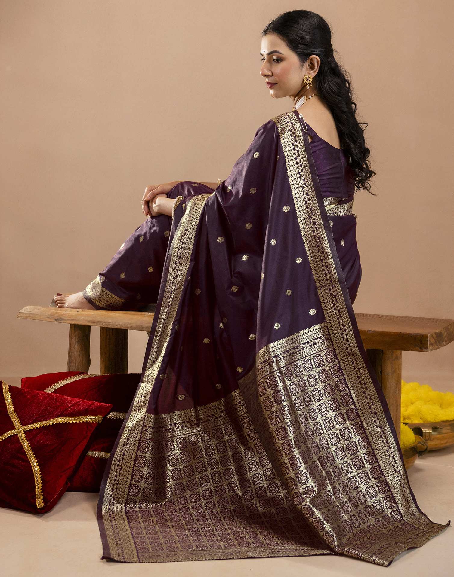Dark Purple Silk Woven Banarasi Saree