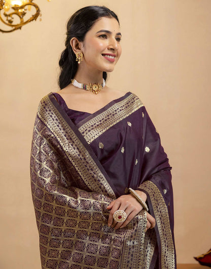 Dark Purple Silk Woven Banarasi Saree
