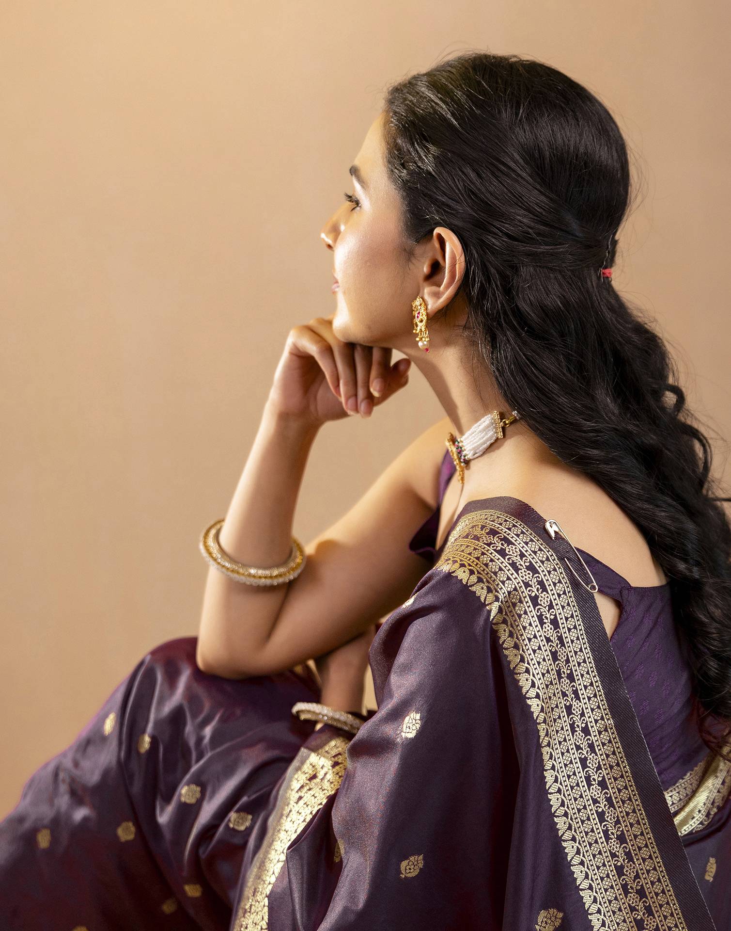 Dark Purple Silk Woven Banarasi Saree