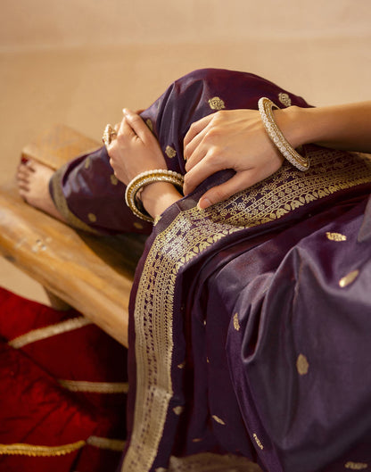 Dark Purple Silk Woven Banarasi Saree