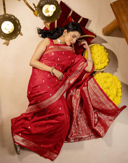 Red Silk Woven Banarasi Saree