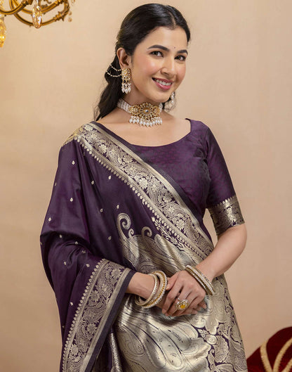 Dark Purple Silk Woven Banarasi Saree