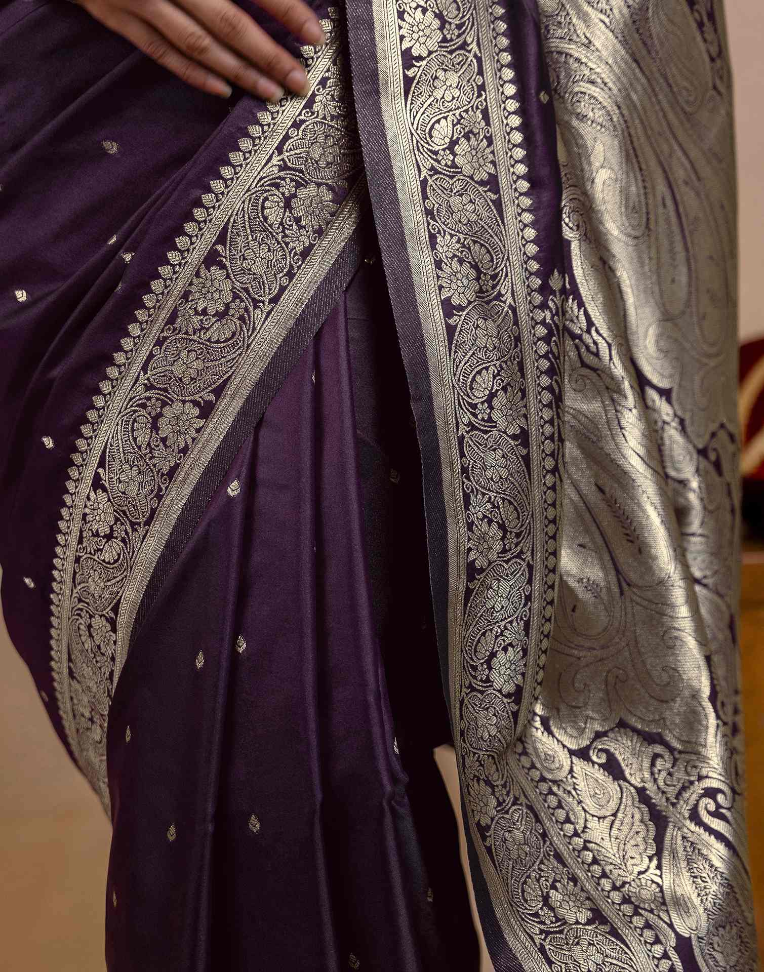 Dark Purple Silk Woven Banarasi Saree