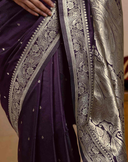 Dark Purple Silk Woven Banarasi Saree
