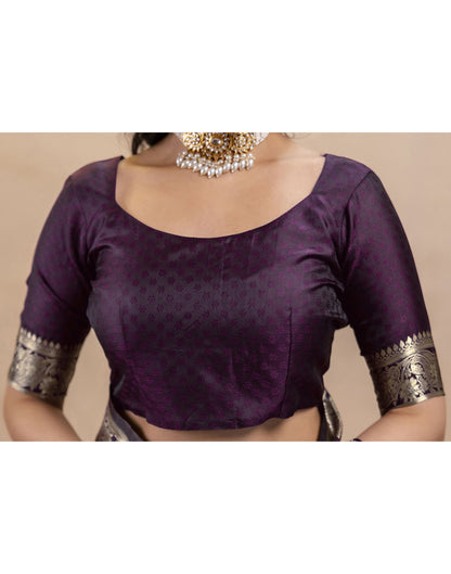 Dark Purple Silk Woven Banarasi Saree