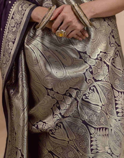 Dark Purple Silk Woven Banarasi Saree