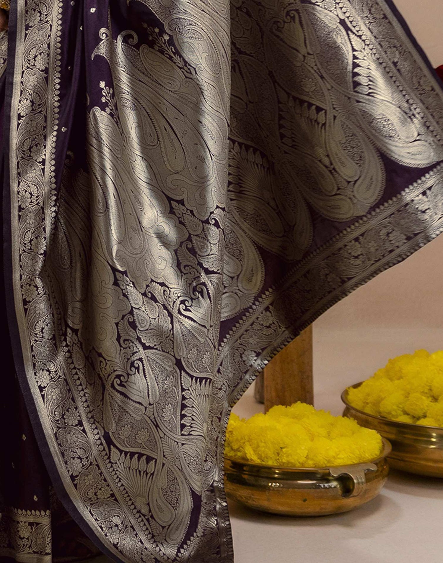 Dark Purple Silk Woven Banarasi Saree