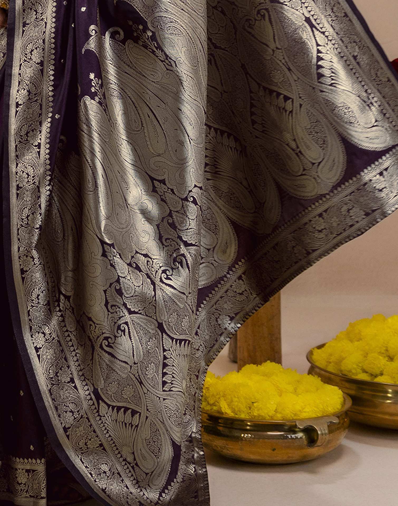 Dark Purple Silk Woven Banarasi Saree