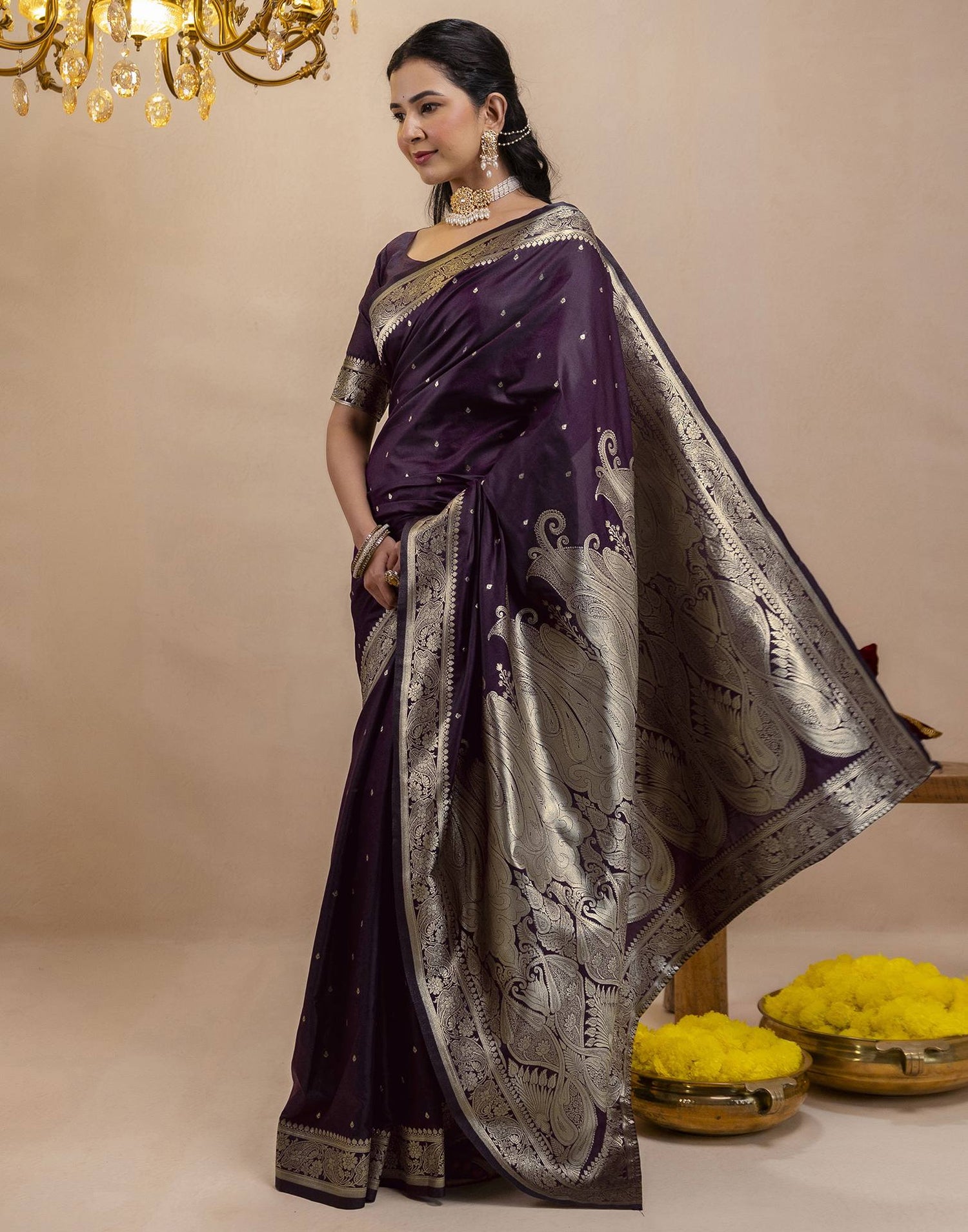 Dark Purple Silk Woven Banarasi Saree