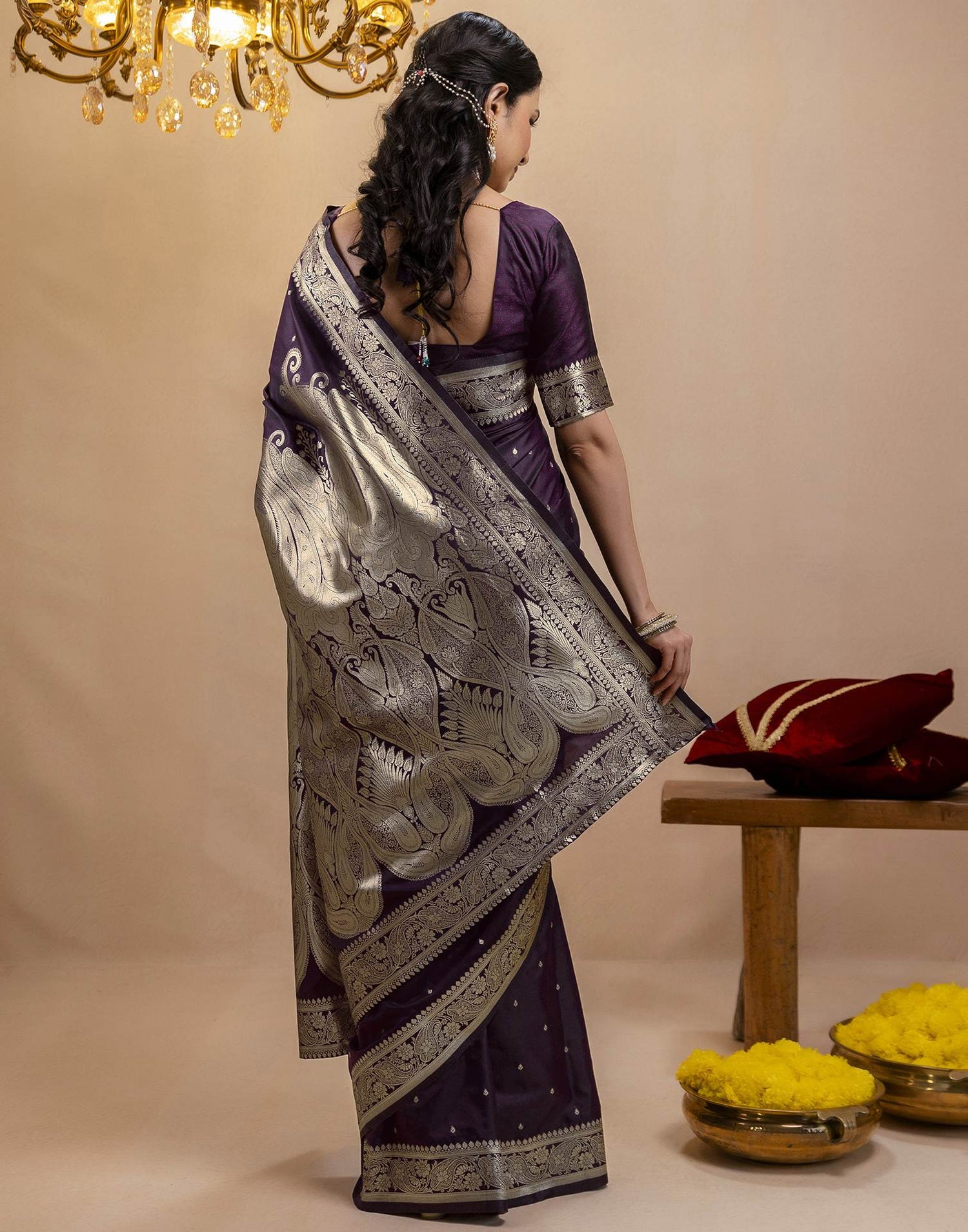 Dark Purple Silk Woven Banarasi Saree