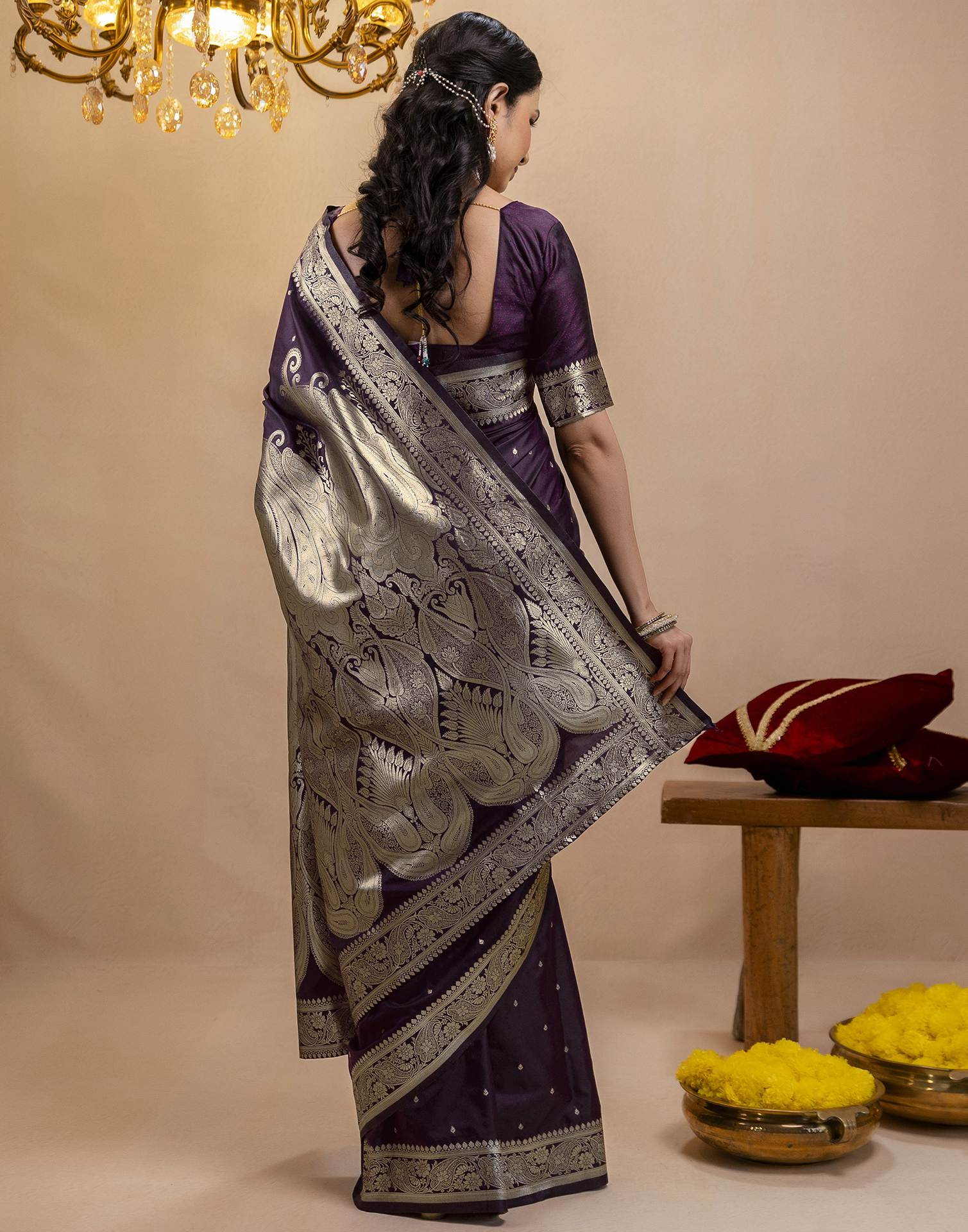 Dark Purple Silk Woven Banarasi Saree