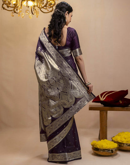 Dark Purple Silk Woven Banarasi Saree
