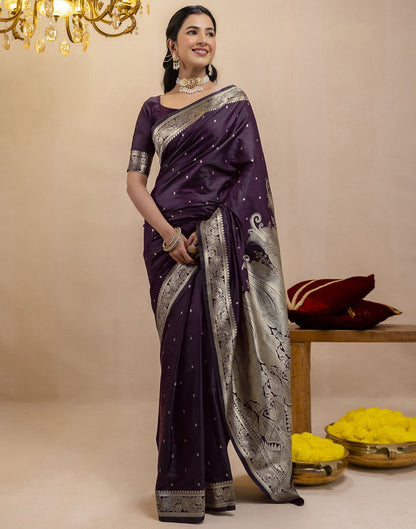 Dark Purple Silk Woven Banarasi Saree