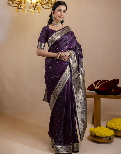 Dark Purple Silk Woven Banarasi Saree
