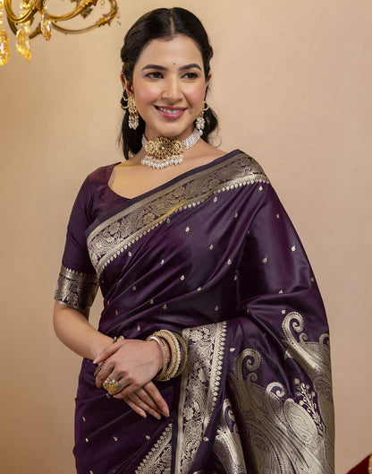 Dark Purple Silk Woven Banarasi Saree