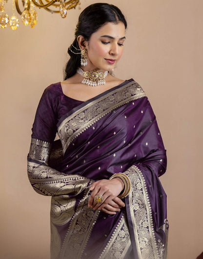 Dark Purple Silk Woven Banarasi Saree