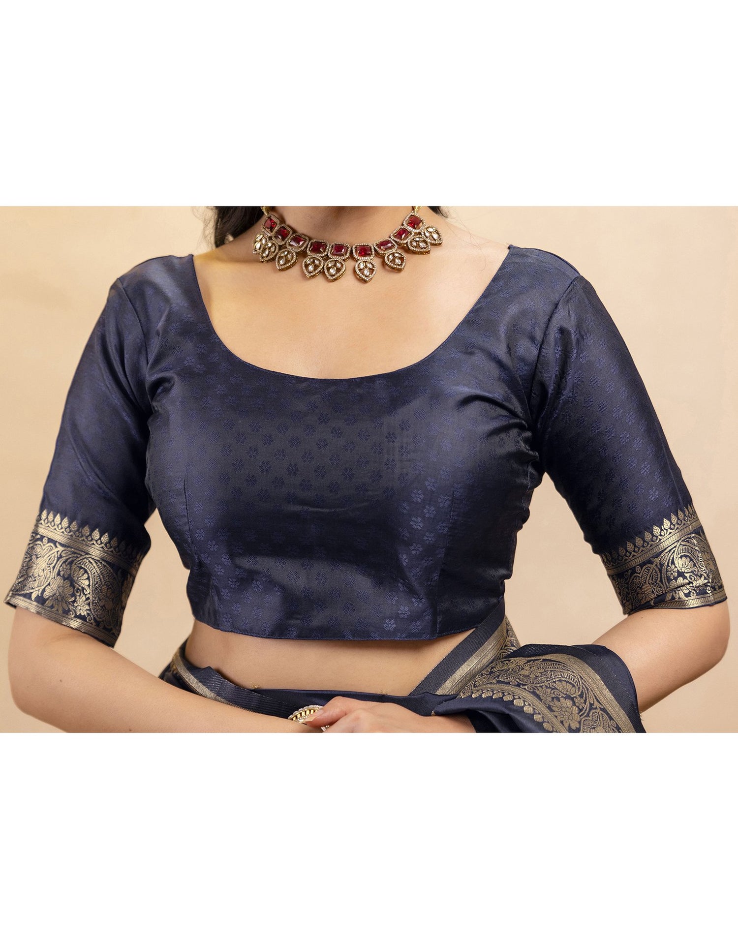Navy Blue Silk Woven Banarasi Saree