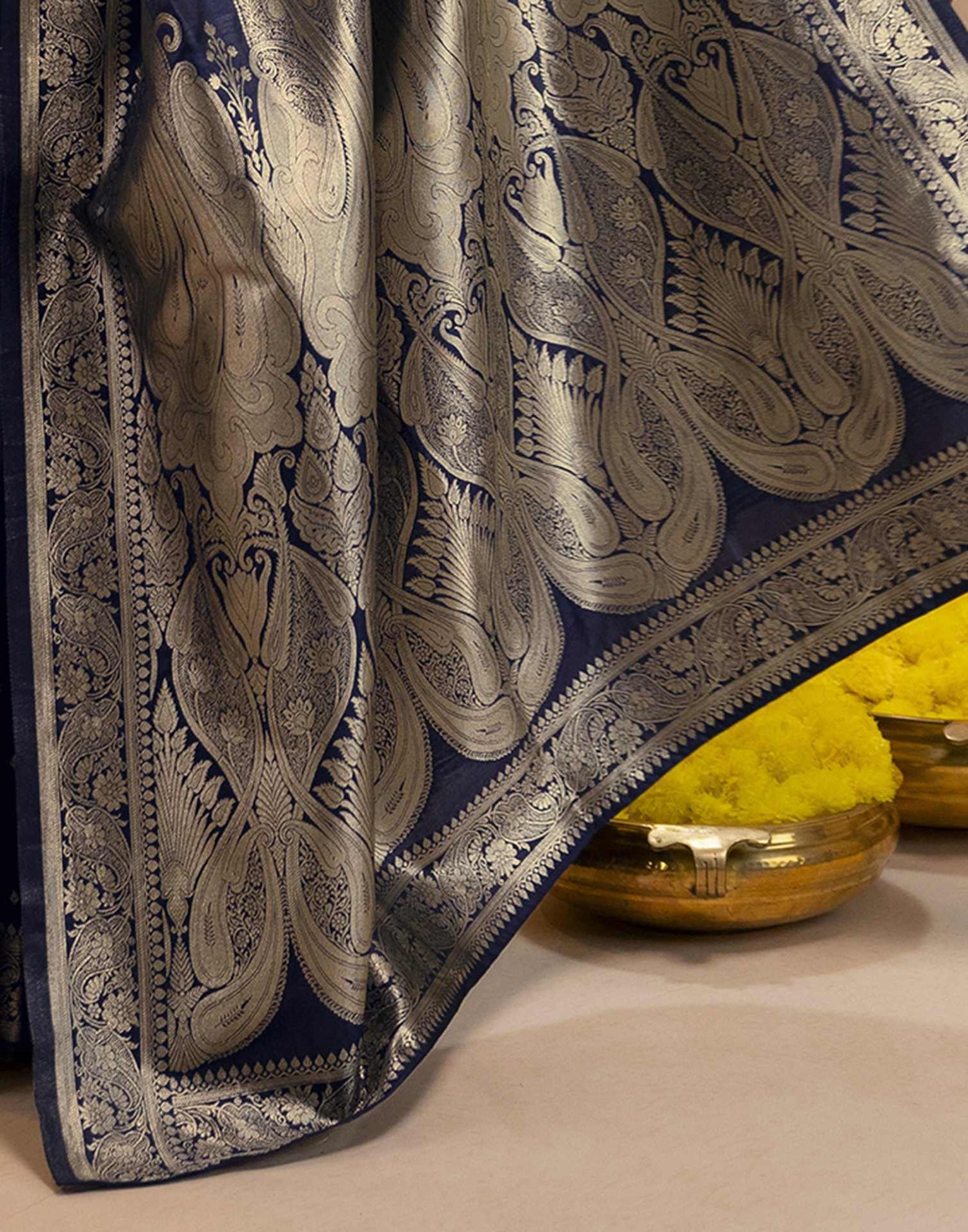Navy Blue Silk Woven Banarasi Saree