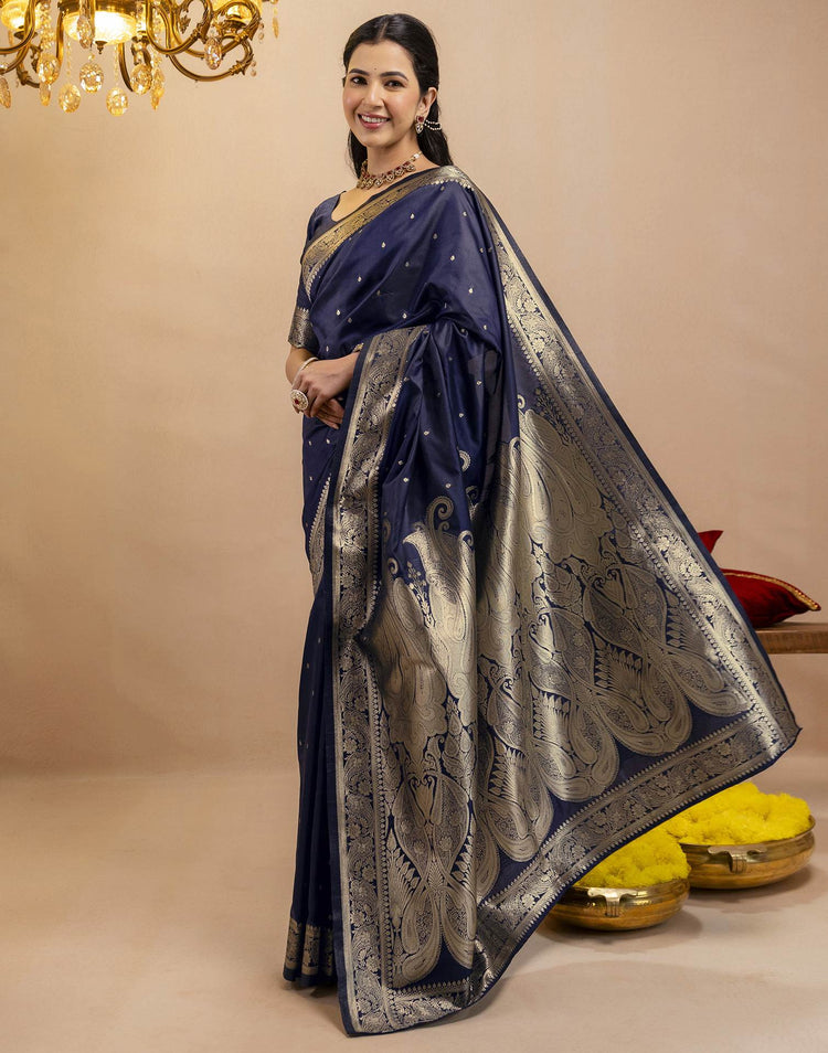 Navy Blue Silk Woven Banarasi Saree