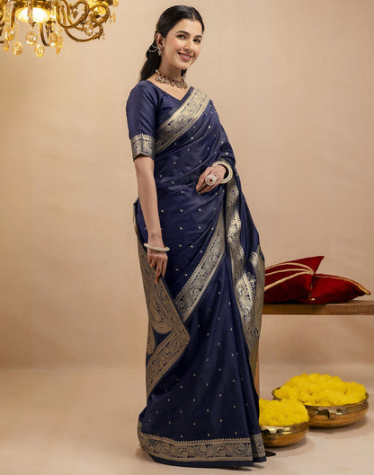 Navy Blue Silk Woven Banarasi Saree