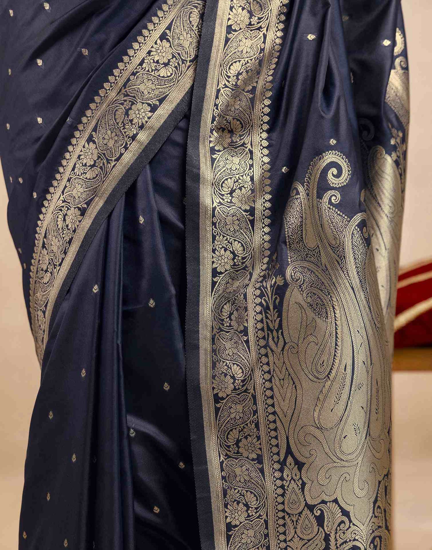Navy Blue Silk Woven Banarasi Saree