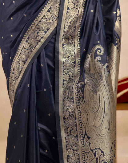 Navy Blue Silk Woven Banarasi Saree
