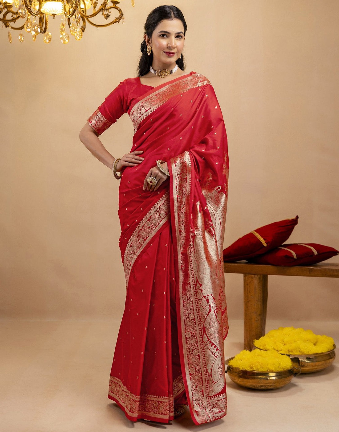 Red Silk Woven Banarasi Saree