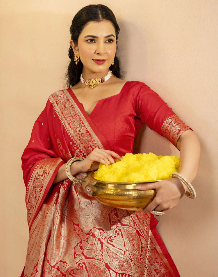 Red Silk Woven Banarasi Saree