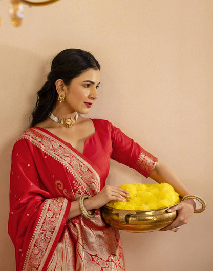 Red Silk Woven Banarasi Saree