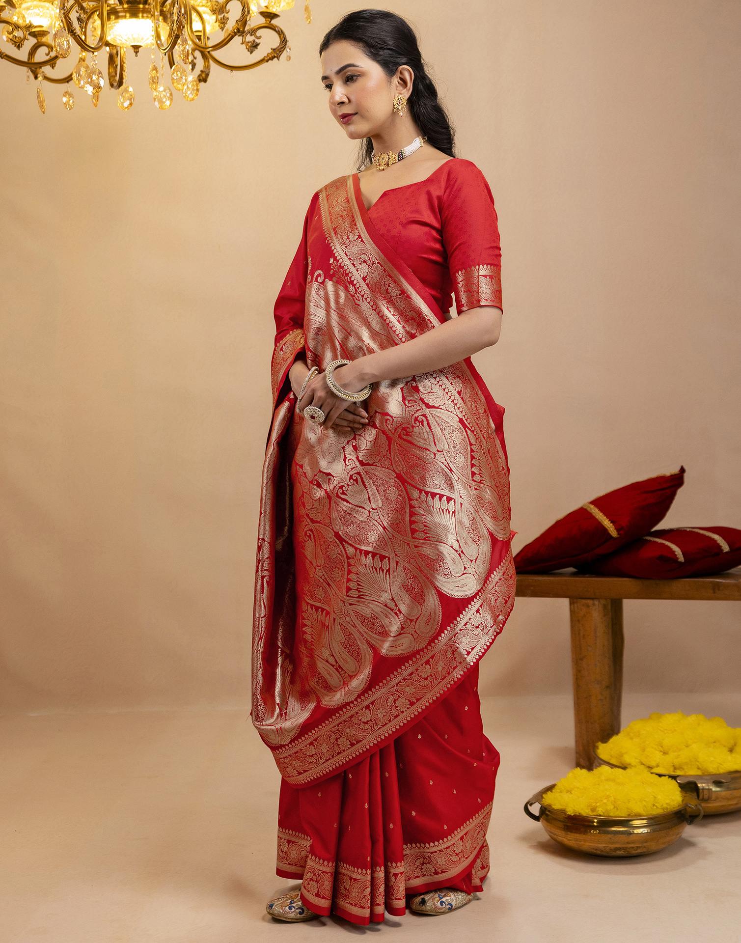 Red Silk Woven Banarasi Saree