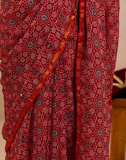 Red Chiffon Printed Saree
